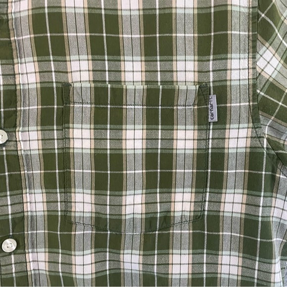 Carhartt Mens Size M Shirt Short Sleeve Plaid Button Up Pocket Logo - Picture 3 of 10